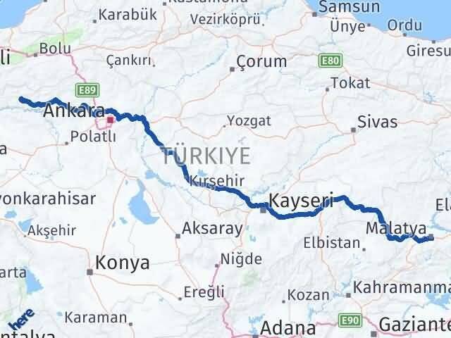 Malatya Nallıhan Ankara Arası Kaç Km - Yol Haritası
