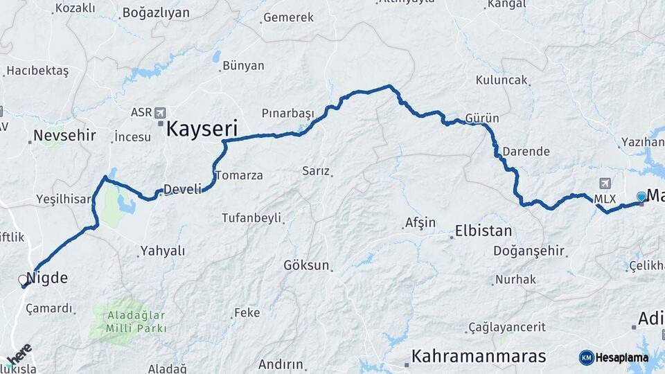 Malatya Niğde Arası Kaç Km - Yol Haritası