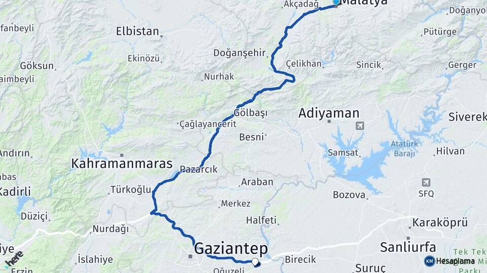 Malatya Nizip Gaziantep Arası Kaç Km - Yol Haritası
