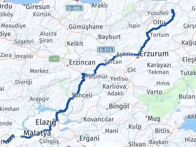 Malatya Olur Erzurum Arası Kaç Km - Yol Haritası