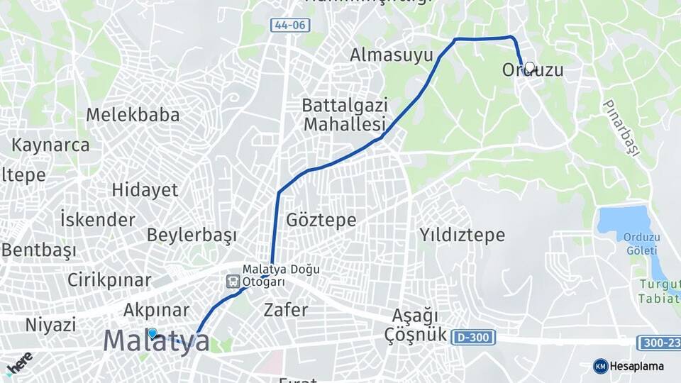 Malatya Orduzu Battalgazi Arası Kaç Km - Yol Haritası
