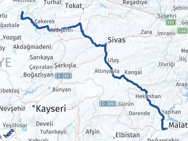 Malatya Ortaköy Çorum Arası Kaç Km - Yol Haritası