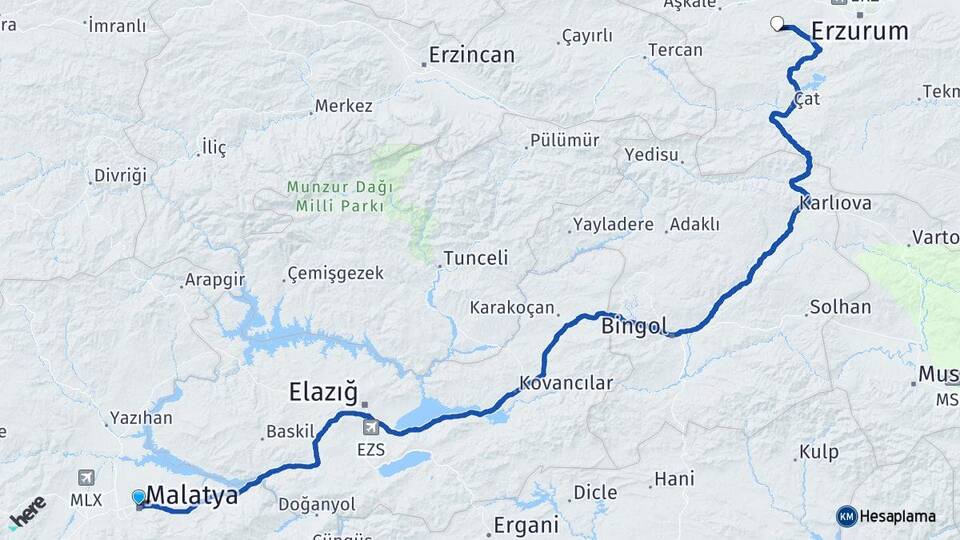 Malatya Palandöken Erzurum Arası Kaç Km - Yol Haritası