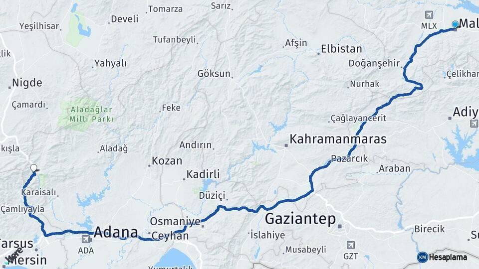 Malatya Pozantı Adana Arası Kaç Km - Yol Haritası