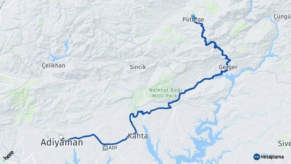 Malatya Pütürge Adıyaman Arası Kaç Km - Yol Haritası