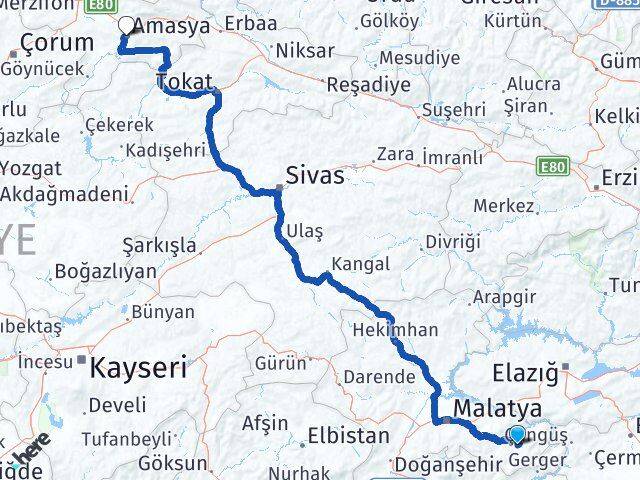 Malatya Pütürge Amasya Arası Kaç Km - Yol Haritası