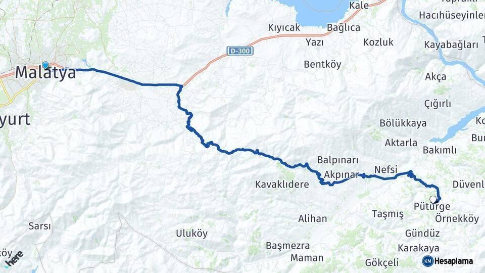 Malatya Pütürge Arası Kaç Km - Yol Haritası