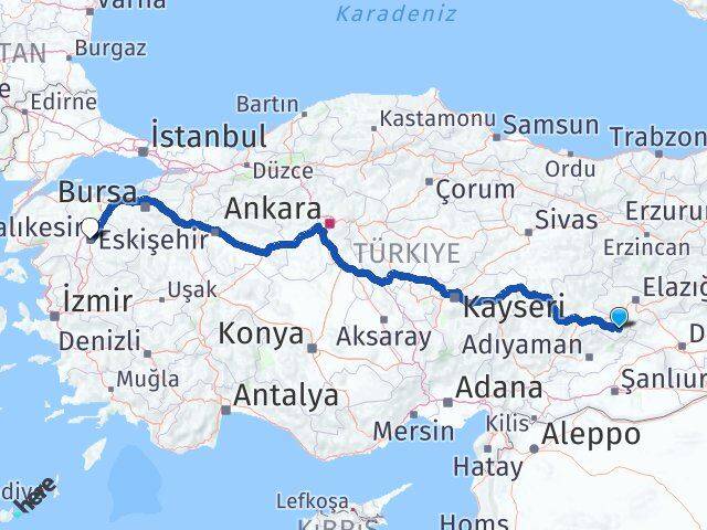 Malatya Pütürge Balıkesir Arası Kaç Km - Yol Haritası