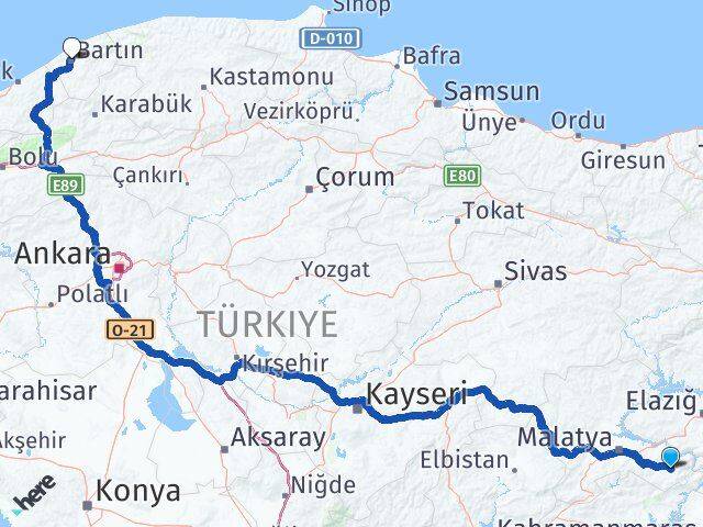 Malatya Pütürge Bartın Arası Kaç Km - Yol Haritası