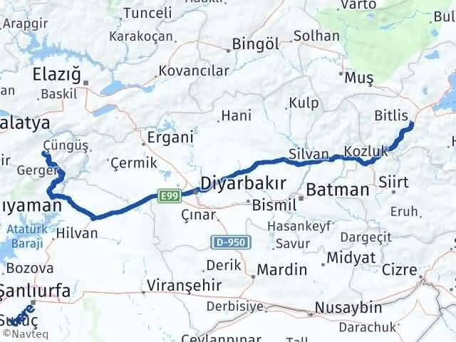 Malatya Pütürge Bitlis Arası Kaç Km - Yol Haritası