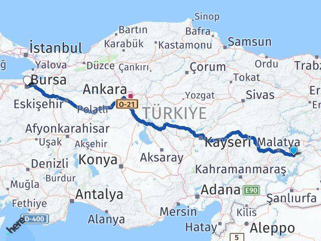 Malatya Pütürge Bursa Arası Kaç Km - Yol Haritası