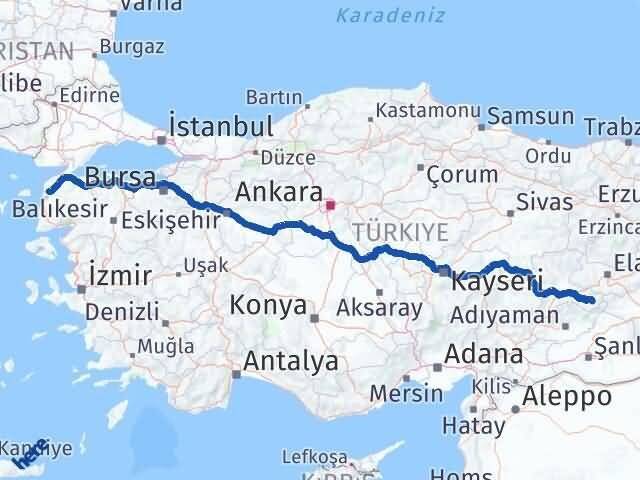 Malatya Pütürge Çanakkale Arası Kaç Km - Yol Haritası