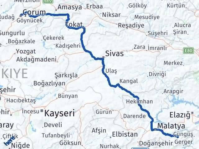 Malatya Pütürge Çorum Arası Kaç Km - Yol Haritası