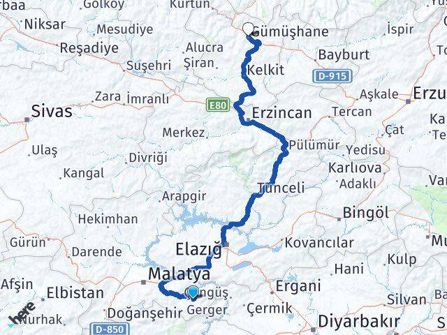Malatya Pütürge Gümüşhane Arası Kaç Km - Yol Haritası