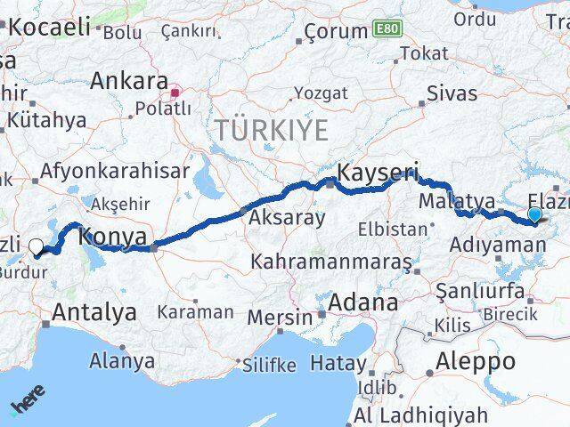 Malatya Pütürge Isparta Arası Kaç Km - Yol Haritası