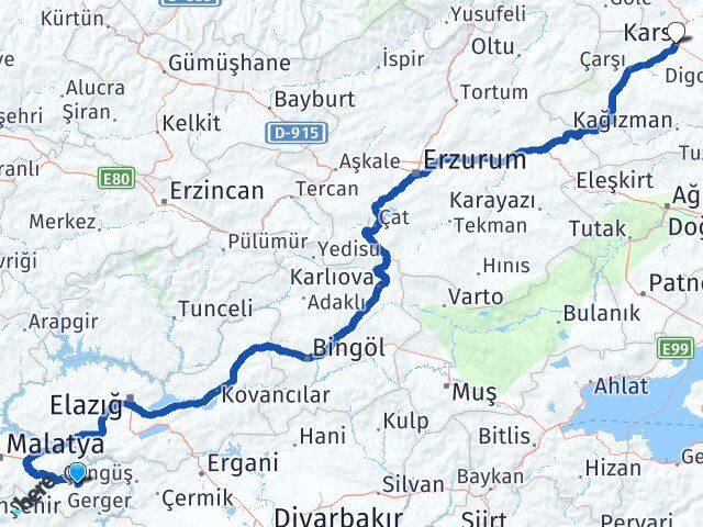 Malatya Pütürge Kars Arası Kaç Km - Yol Haritası