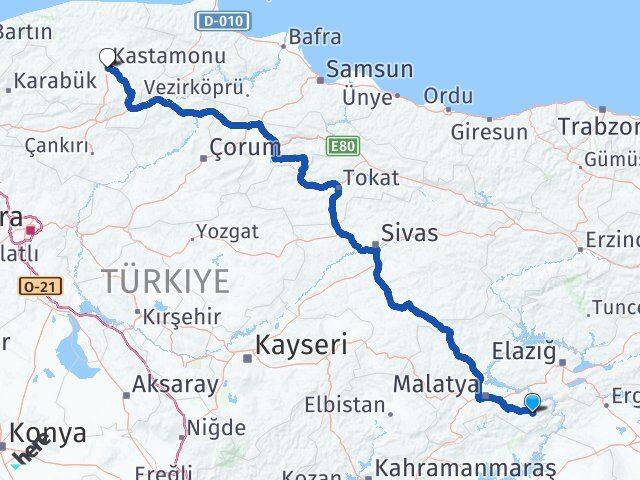 Malatya Pütürge Kastamonu Arası Kaç Km - Yol Haritası