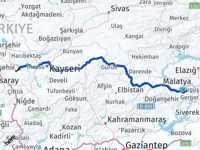 Malatya Pütürge Nevşehir Arası Kaç Km - Yol Haritası