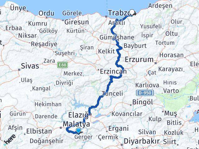 Malatya Pütürge Rize Arası Kaç Km - Yol Haritası