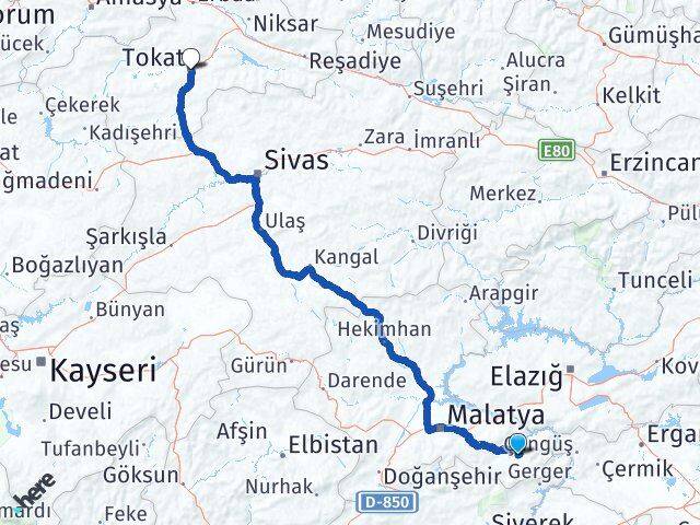Malatya Pütürge Tokat Arası Kaç Km - Yol Haritası