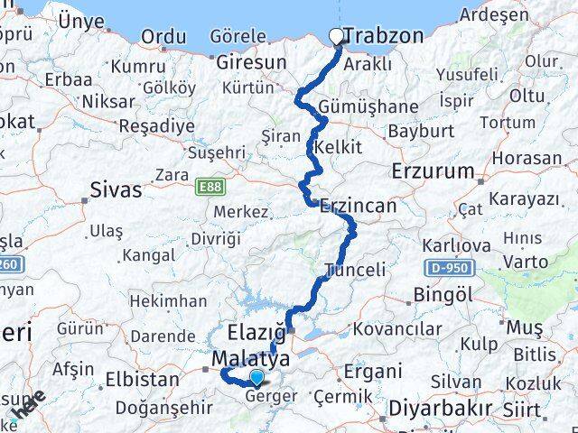 Malatya Pütürge Trabzon Arası Kaç Km - Yol Haritası