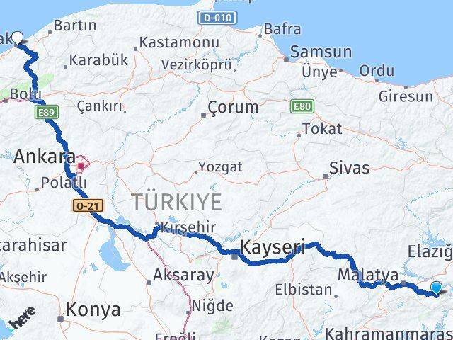 Malatya Pütürge Zonguldak Arası Kaç Km - Yol Haritası
