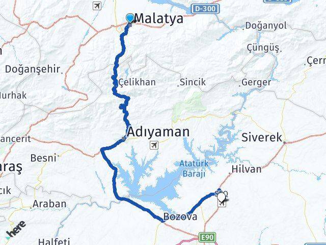 Malatya Ş.Urfa GAP Havalimanı Arası Kaç Km - Yol Haritası