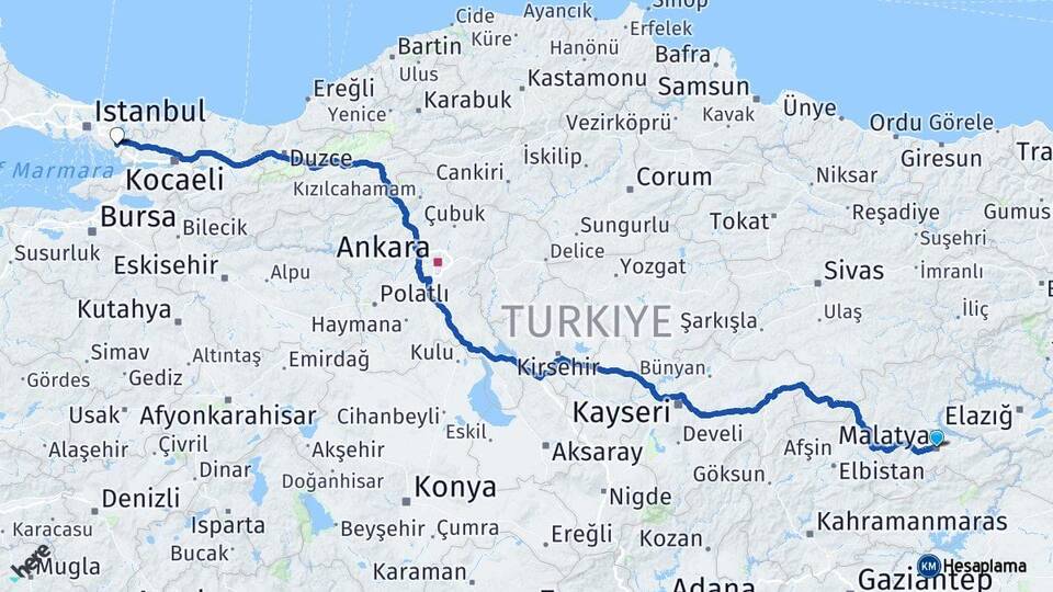 Malatya Sabiha Gökçen Havalimanı Arası Kaç Km - Yol Haritası