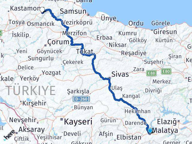 Malatya Saraydüzü Sinop Arası Kaç Km - Yol Haritası