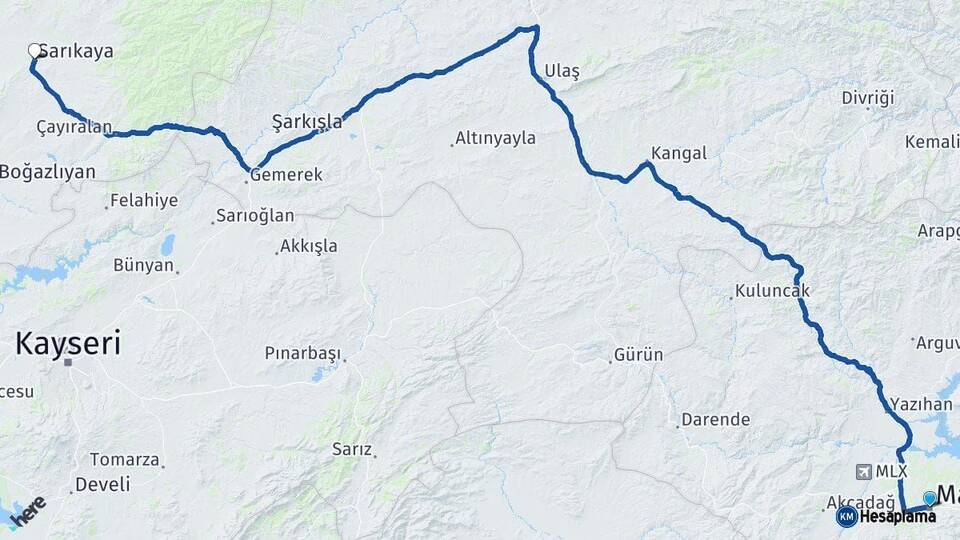 Malatya Sarıkaya Yozgat Arası Kaç Km - Yol Haritası