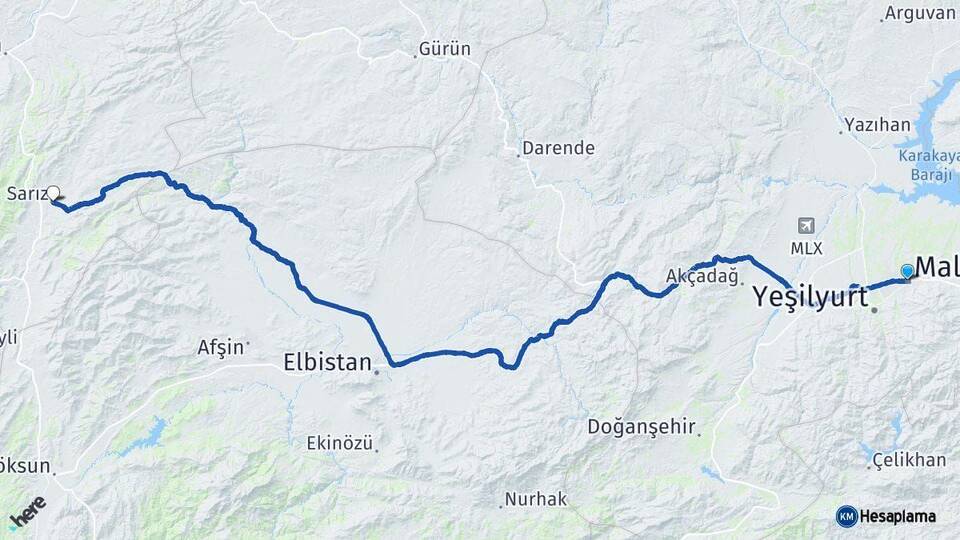 Malatya Sarız Kayseri Arası Kaç Km - Yol Haritası