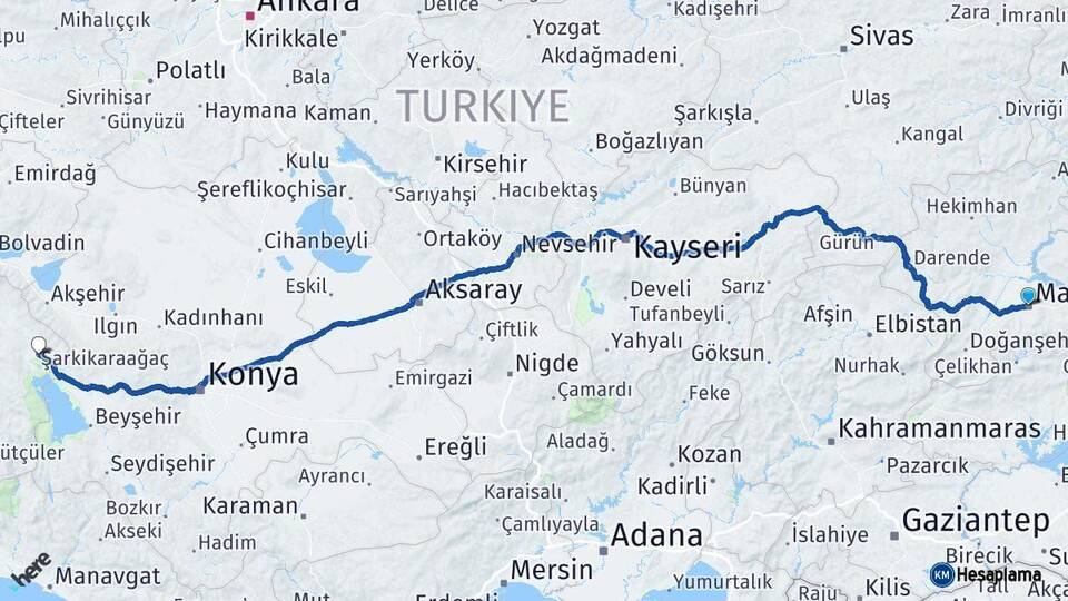 Malatya Şarkikaraağaç Isparta Arası Kaç Km - Yol Haritası