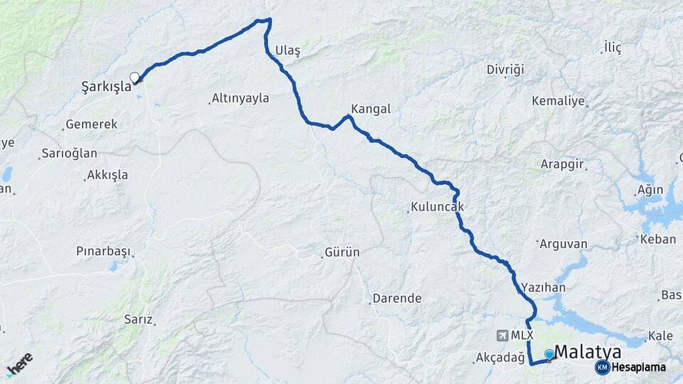 Malatya Şarkışla Sivas Arası Kaç Km - Yol Haritası