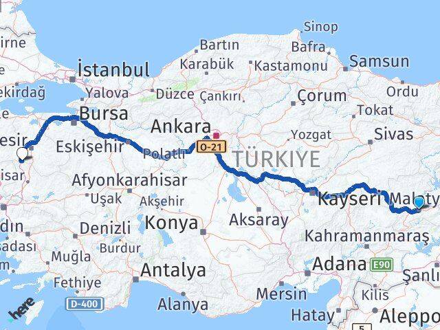 Malatya Savaştepe Balıkesir Arası Kaç Km - Yol Haritası