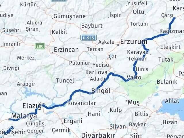 Malatya Selim Kars Arası Kaç Km - Yol Haritası