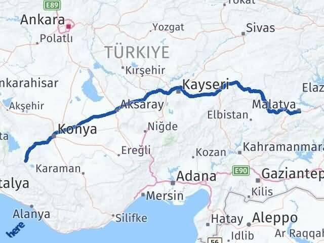 Malatya Seydişehir Konya Arası Kaç Km - Yol Haritası