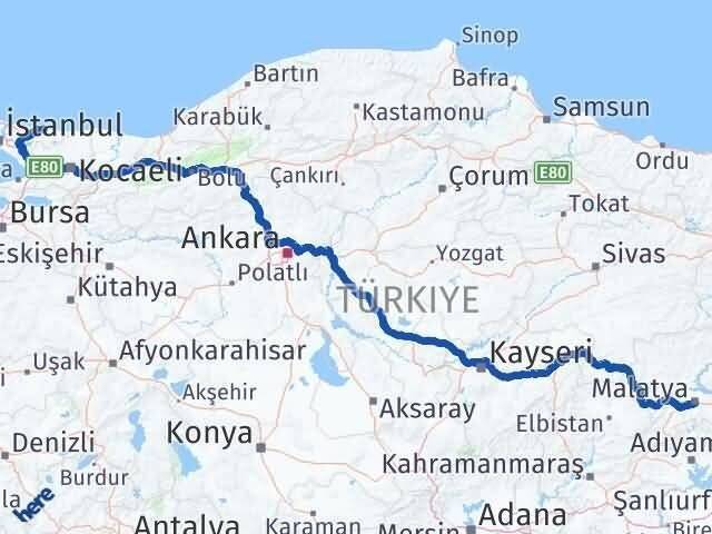 Malatya Şile İstanbul Arası Kaç Km - Yol Haritası