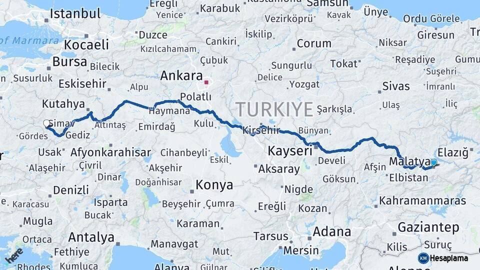 Malatya Simav Kütahya Arası Kaç Km - Yol Haritası