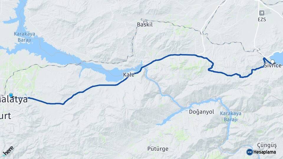Malatya Sivrice Elazığ Arası Kaç Km - Yol Haritası