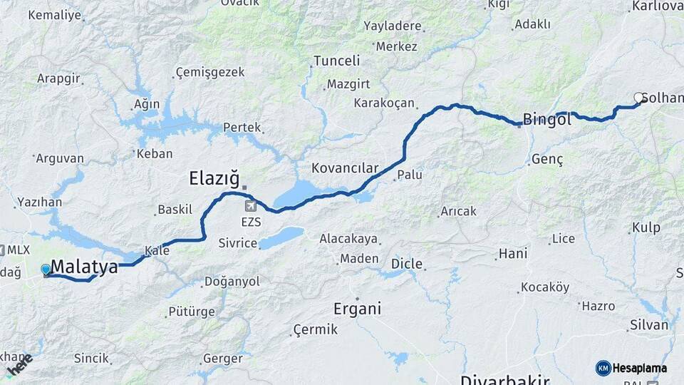 Malatya Solhan Bingöl Arası Kaç Km - Yol Haritası
