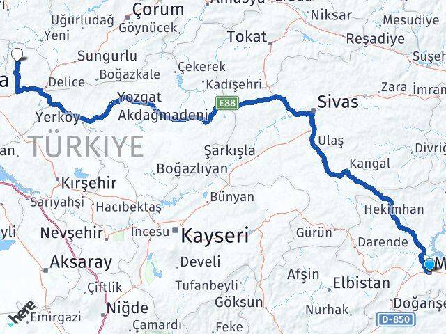 Malatya Sulakyurt Kırıkkale Arası Kaç Km - Yol Haritası