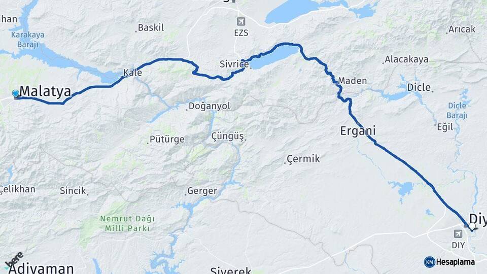Malatya Sur Diyarbakır Arası Kaç Km - Yol Haritası