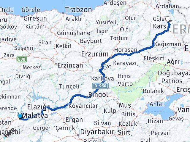 Malatya Susuz Kars Arası Kaç Km - Yol Haritası