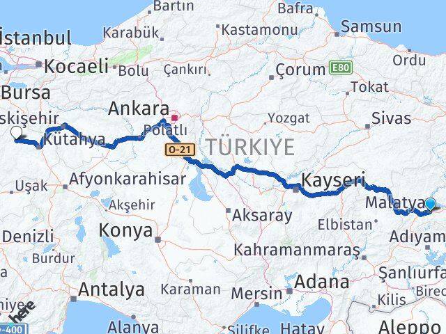 Malatya Tavşanlı Kütahya Arası Kaç Km - Yol Haritası