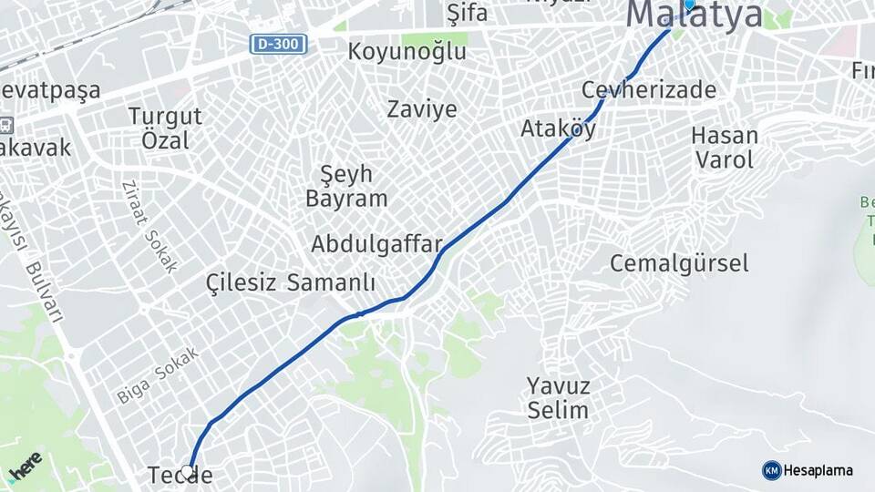 Malatya Tecde Yeşilyurt Arası Kaç Km - Yol Haritası