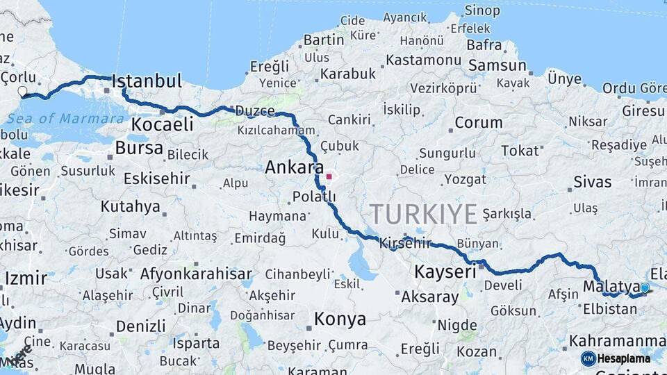 Malatya Tekirdağ Arası Kaç Km - Yol Haritası