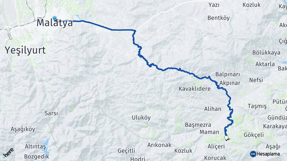Malatya Tepehan Pütürge Arası Kaç Km - Yol Haritası