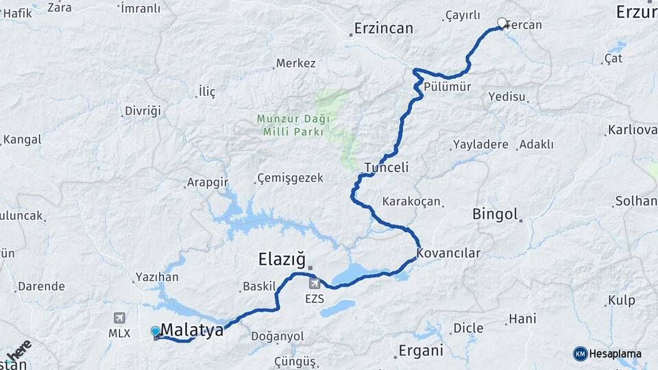 Malatya Tercan Erzincan Arası Kaç Km - Yol Haritası