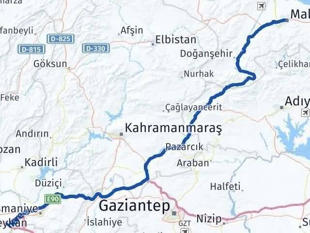 Malatya Toprakkale Osmaniye Arası Kaç Km - Yol Haritası
