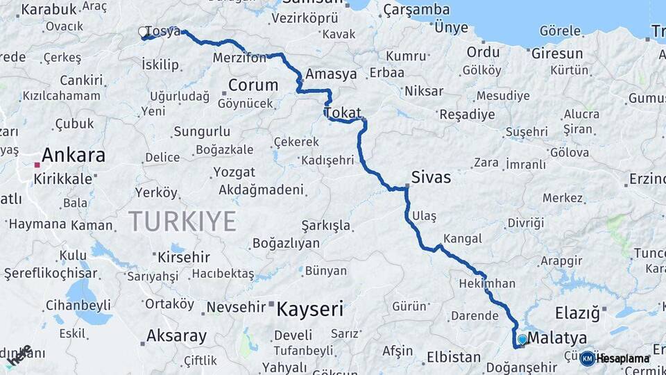 Malatya Tosya Kastamonu Arası Kaç Km - Yol Haritası